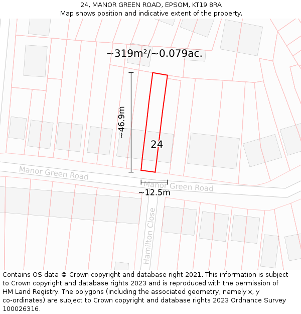 24, MANOR GREEN ROAD, EPSOM, KT19 8RA: Plot and title map