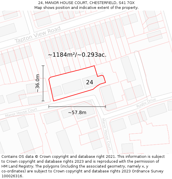 24, MANOR HOUSE COURT, CHESTERFIELD, S41 7GX: Plot and title map