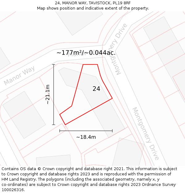 24, MANOR WAY, TAVISTOCK, PL19 8RF: Plot and title map