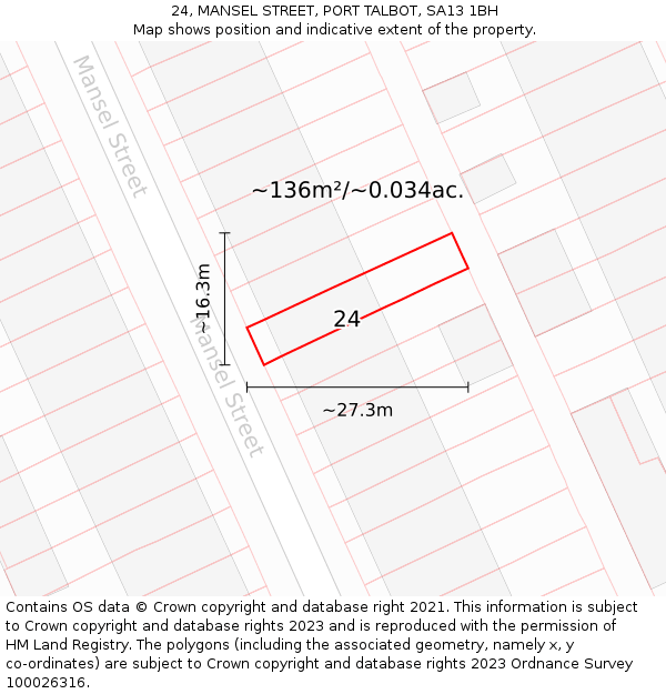 24, MANSEL STREET, PORT TALBOT, SA13 1BH: Plot and title map