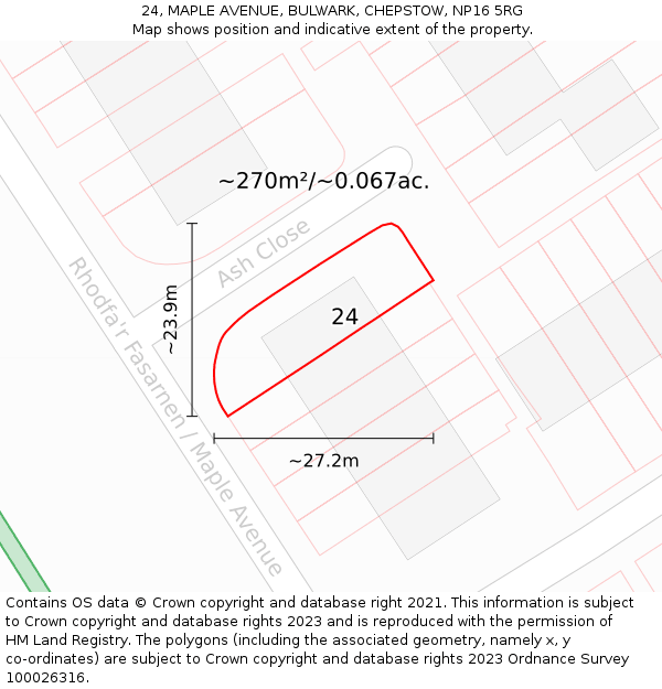 24, MAPLE AVENUE, BULWARK, CHEPSTOW, NP16 5RG: Plot and title map