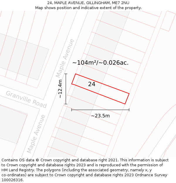 24, MAPLE AVENUE, GILLINGHAM, ME7 2NU: Plot and title map