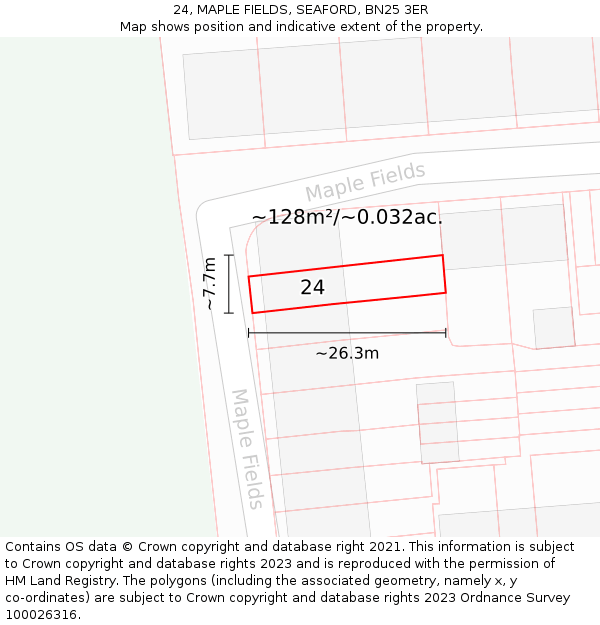 24, MAPLE FIELDS, SEAFORD, BN25 3ER: Plot and title map