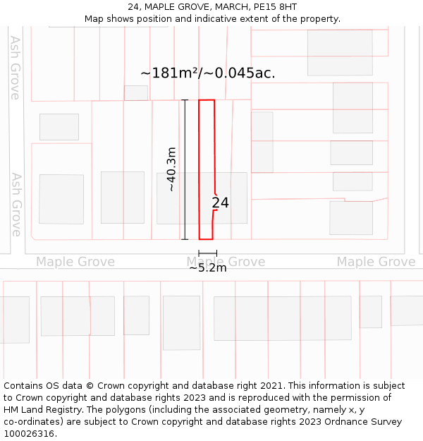 24, MAPLE GROVE, MARCH, PE15 8HT: Plot and title map