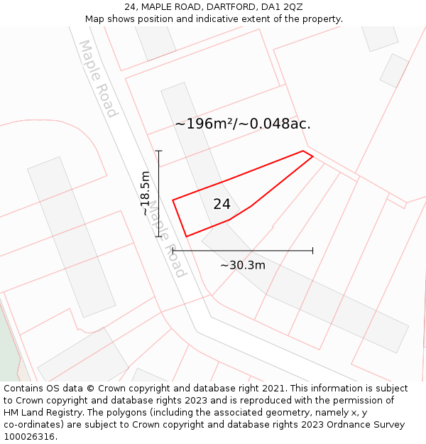 24, MAPLE ROAD, DARTFORD, DA1 2QZ: Plot and title map