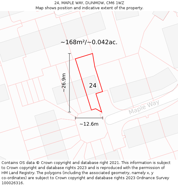 24, MAPLE WAY, DUNMOW, CM6 1WZ: Plot and title map