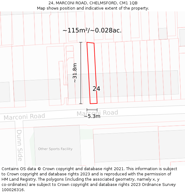 24, MARCONI ROAD, CHELMSFORD, CM1 1QB: Plot and title map