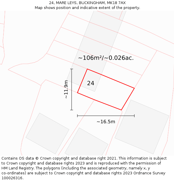 24, MARE LEYS, BUCKINGHAM, MK18 7AX: Plot and title map