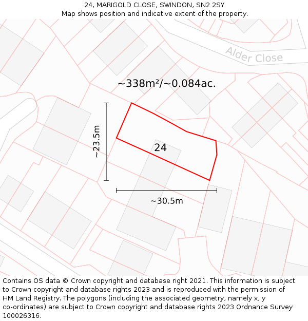24, MARIGOLD CLOSE, SWINDON, SN2 2SY: Plot and title map
