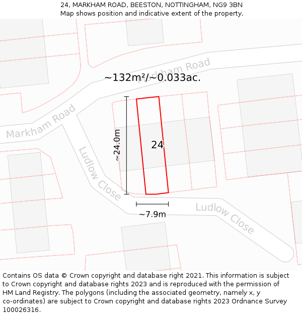 24, MARKHAM ROAD, BEESTON, NOTTINGHAM, NG9 3BN: Plot and title map