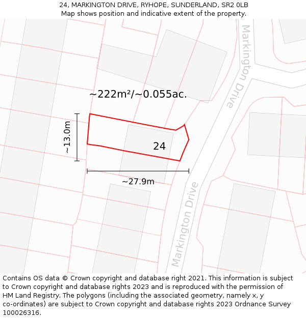 24, MARKINGTON DRIVE, RYHOPE, SUNDERLAND, SR2 0LB: Plot and title map