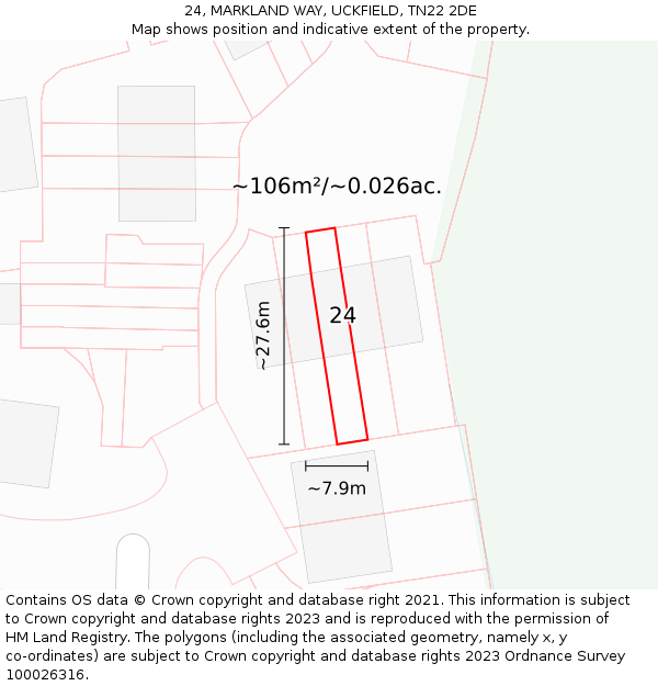 24, MARKLAND WAY, UCKFIELD, TN22 2DE: Plot and title map