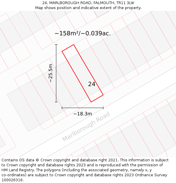 24, MARLBOROUGH ROAD, FALMOUTH, TR11 3LW: Plot and title map