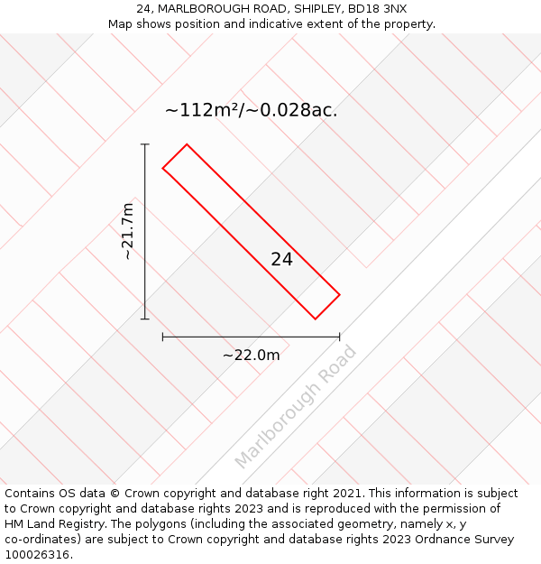 24, MARLBOROUGH ROAD, SHIPLEY, BD18 3NX: Plot and title map