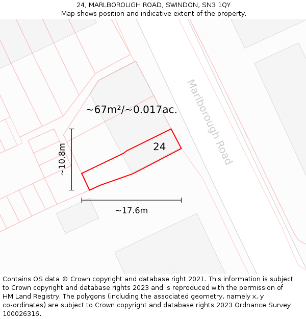 24, MARLBOROUGH ROAD, SWINDON, SN3 1QY: Plot and title map