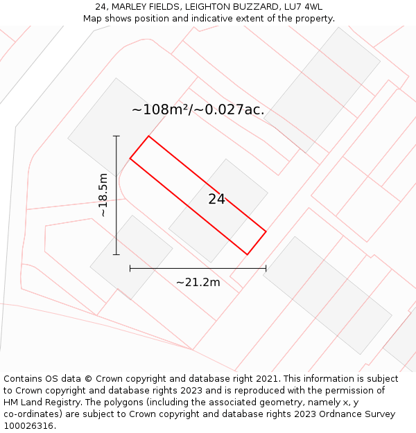 24, MARLEY FIELDS, LEIGHTON BUZZARD, LU7 4WL: Plot and title map