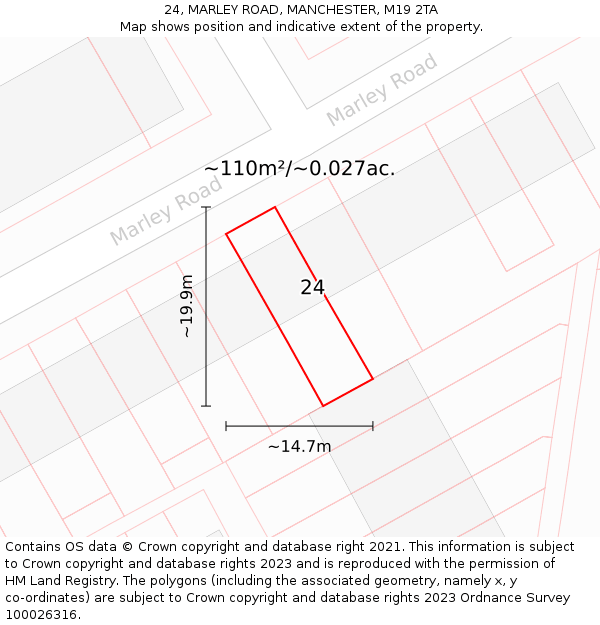 24, MARLEY ROAD, MANCHESTER, M19 2TA: Plot and title map