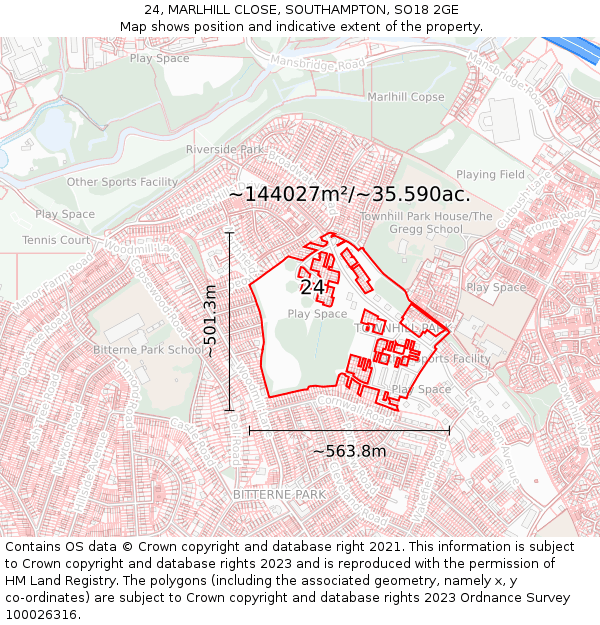 24, MARLHILL CLOSE, SOUTHAMPTON, SO18 2GE: Plot and title map