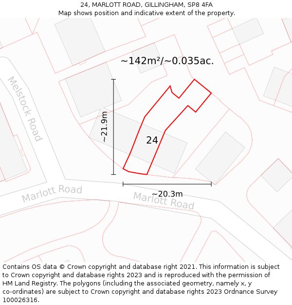 24, MARLOTT ROAD, GILLINGHAM, SP8 4FA: Plot and title map