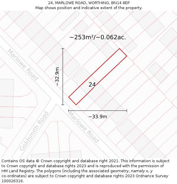 24, MARLOWE ROAD, WORTHING, BN14 8EP: Plot and title map
