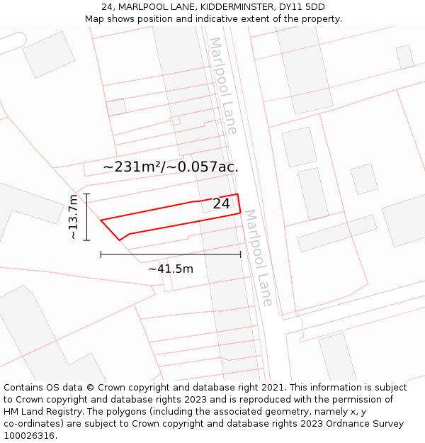 24, MARLPOOL LANE, KIDDERMINSTER, DY11 5DD: Plot and title map