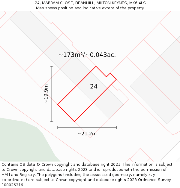24, MARRAM CLOSE, BEANHILL, MILTON KEYNES, MK6 4LS: Plot and title map