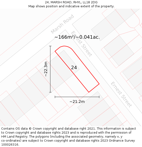24, MARSH ROAD, RHYL, LL18 2DG: Plot and title map