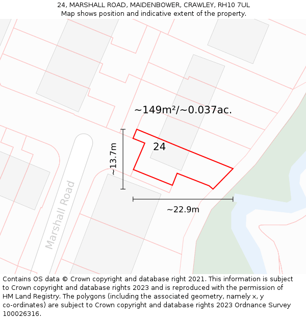 24, MARSHALL ROAD, MAIDENBOWER, CRAWLEY, RH10 7UL: Plot and title map