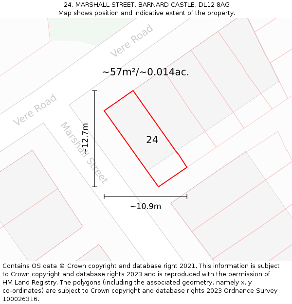 24, MARSHALL STREET, BARNARD CASTLE, DL12 8AG: Plot and title map