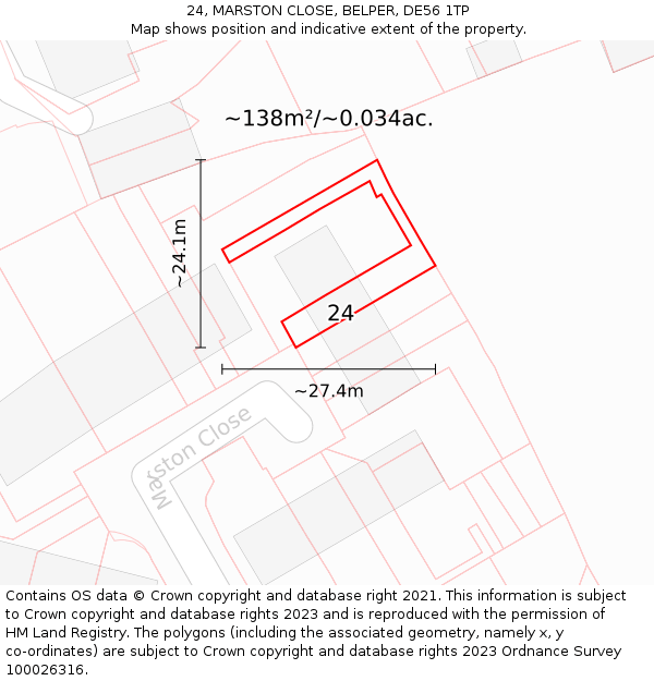 24, MARSTON CLOSE, BELPER, DE56 1TP: Plot and title map