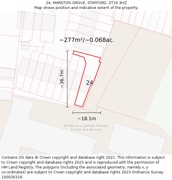 24, MARSTON GROVE, STAFFORD, ST16 3HZ: Plot and title map