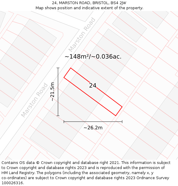 24, MARSTON ROAD, BRISTOL, BS4 2JW: Plot and title map