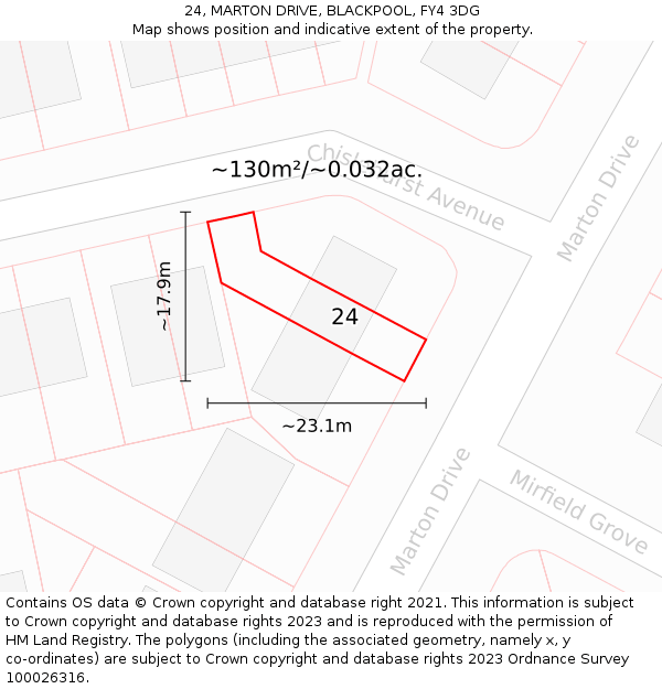 24, MARTON DRIVE, BLACKPOOL, FY4 3DG: Plot and title map