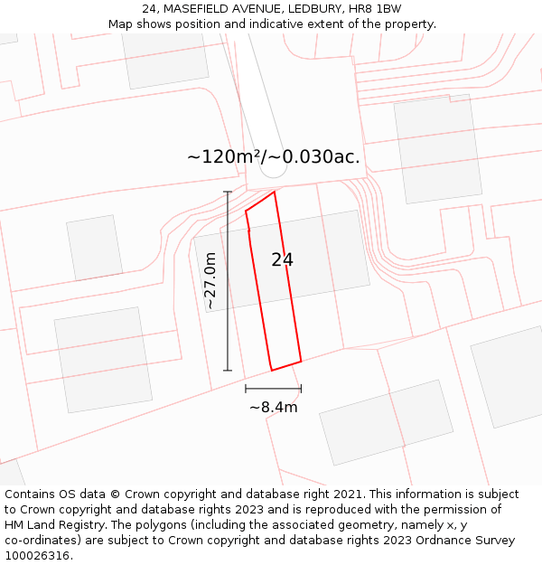 24, MASEFIELD AVENUE, LEDBURY, HR8 1BW: Plot and title map