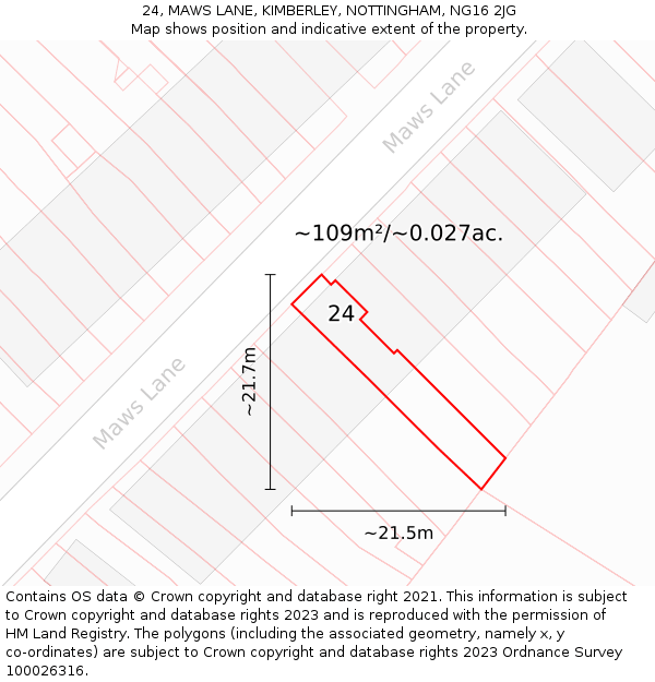 24, MAWS LANE, KIMBERLEY, NOTTINGHAM, NG16 2JG: Plot and title map