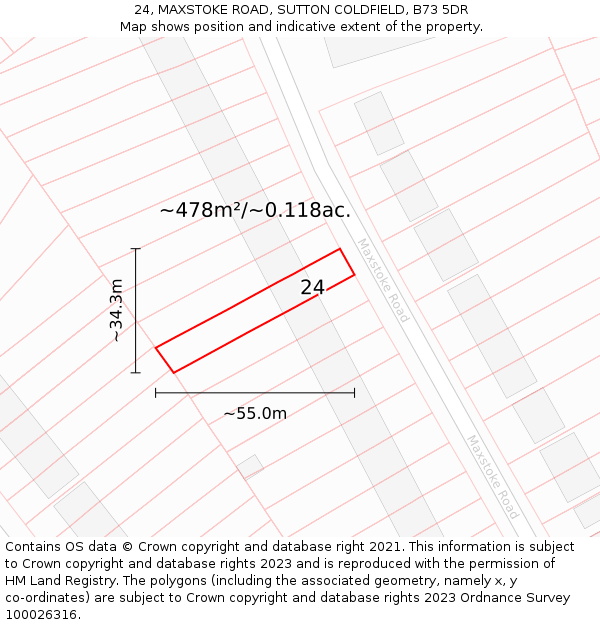 24, MAXSTOKE ROAD, SUTTON COLDFIELD, B73 5DR: Plot and title map