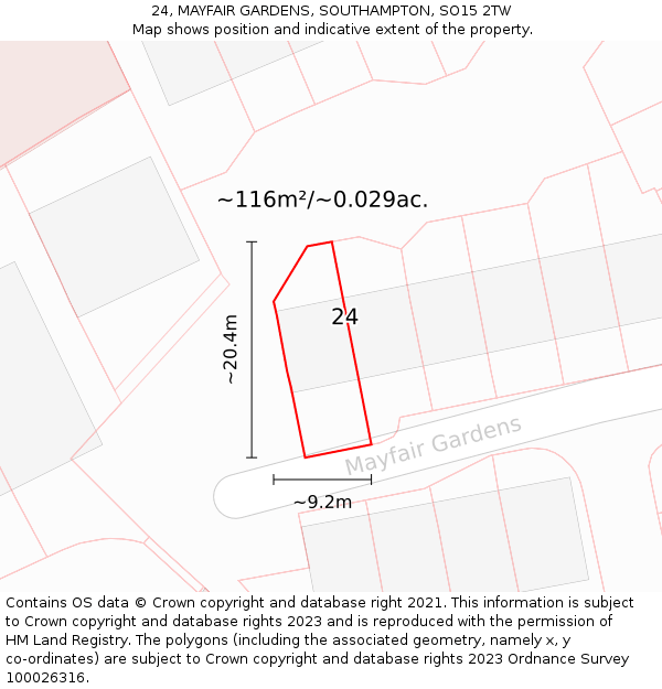 24, MAYFAIR GARDENS, SOUTHAMPTON, SO15 2TW: Plot and title map