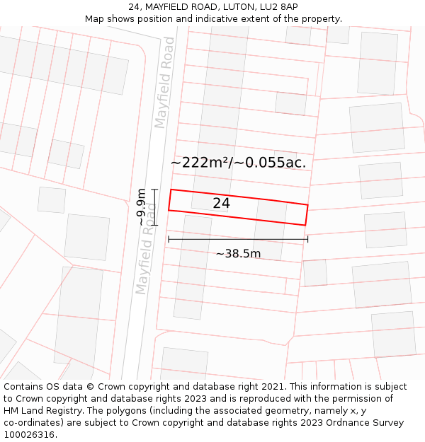 24, MAYFIELD ROAD, LUTON, LU2 8AP: Plot and title map