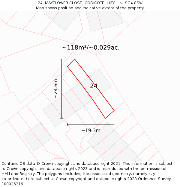 24, MAYFLOWER CLOSE, CODICOTE, HITCHIN, SG4 8SW: Plot and title map