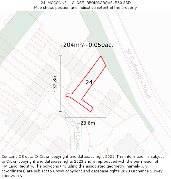 24, MCCONNELL CLOSE, BROMSGROVE, B60 3SD: Plot and title map