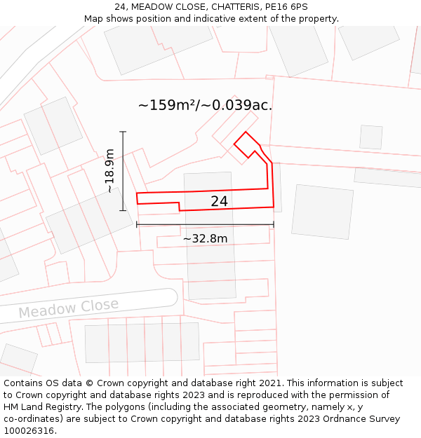 24, MEADOW CLOSE, CHATTERIS, PE16 6PS: Plot and title map