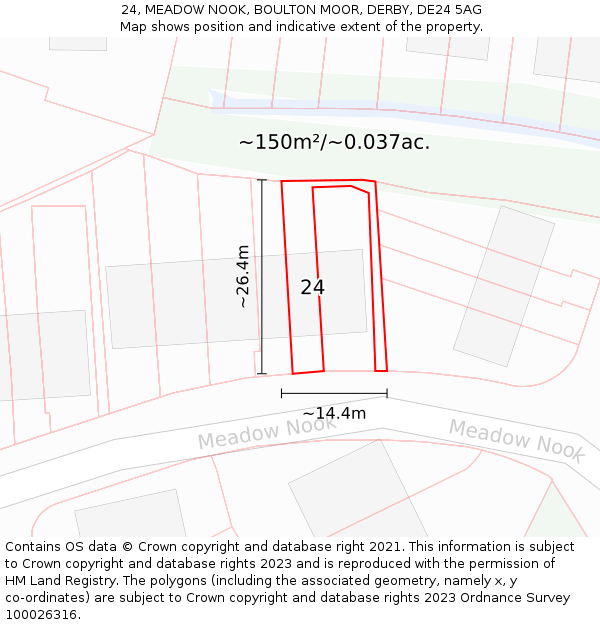24, MEADOW NOOK, BOULTON MOOR, DERBY, DE24 5AG: Plot and title map