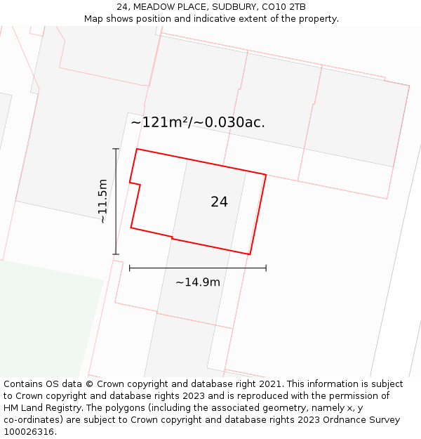 24, MEADOW PLACE, SUDBURY, CO10 2TB: Plot and title map