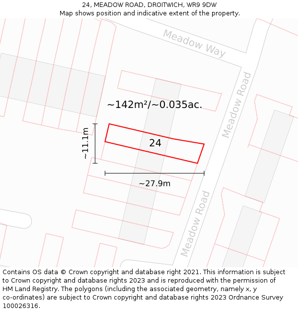 24, MEADOW ROAD, DROITWICH, WR9 9DW: Plot and title map