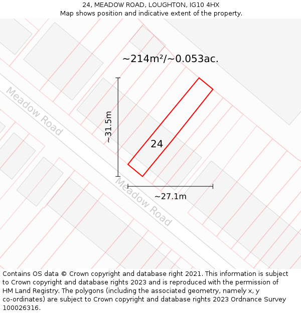 24, MEADOW ROAD, LOUGHTON, IG10 4HX: Plot and title map