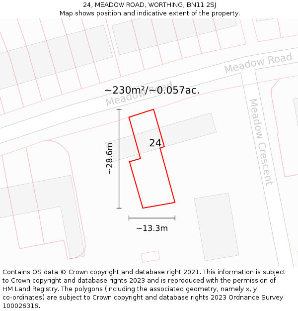 24, MEADOW ROAD, WORTHING, BN11 2SJ: Plot and title map