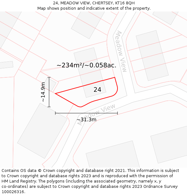24, MEADOW VIEW, CHERTSEY, KT16 8QH: Plot and title map