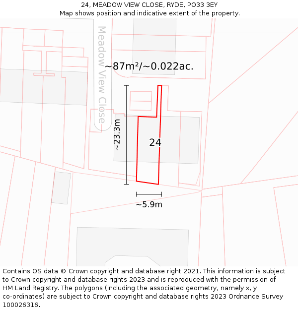 24, MEADOW VIEW CLOSE, RYDE, PO33 3EY: Plot and title map