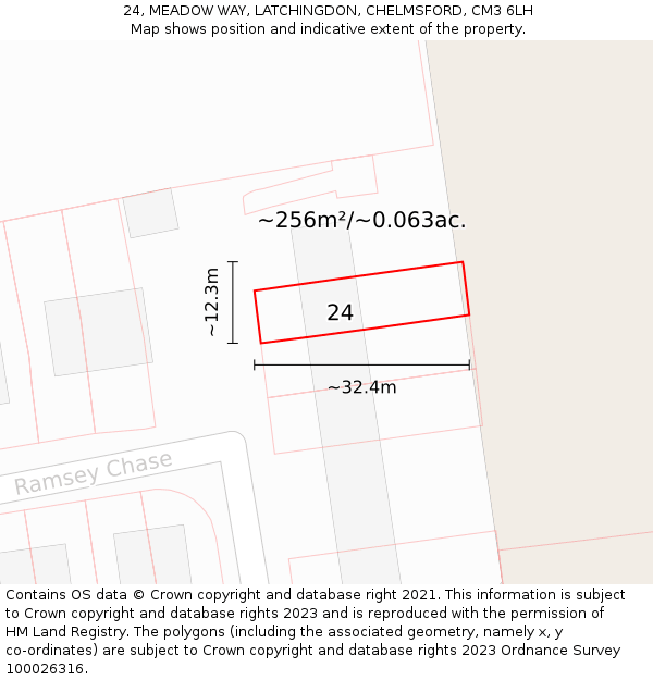 24, MEADOW WAY, LATCHINGDON, CHELMSFORD, CM3 6LH: Plot and title map