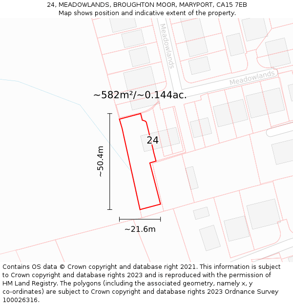 24, MEADOWLANDS, BROUGHTON MOOR, MARYPORT, CA15 7EB: Plot and title map